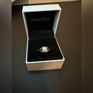 Pandora Silver, Cubic Zirconia & Cultured Freshwater Pearl Luminous Leaves Ring